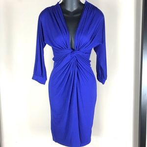 ASOS Royal Blue Plunge Ruched 3/4 Sleeve Dress